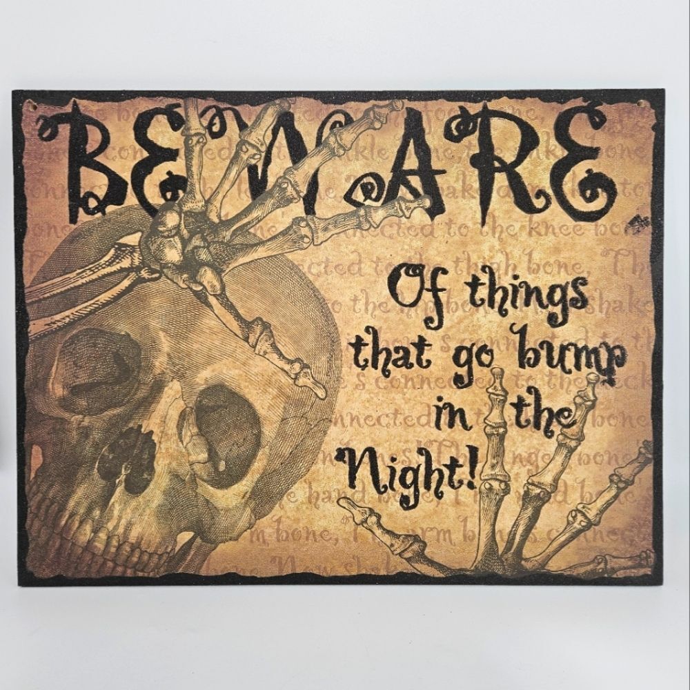 Halloween Skeleton Decorative "Beware" Glittery Sign